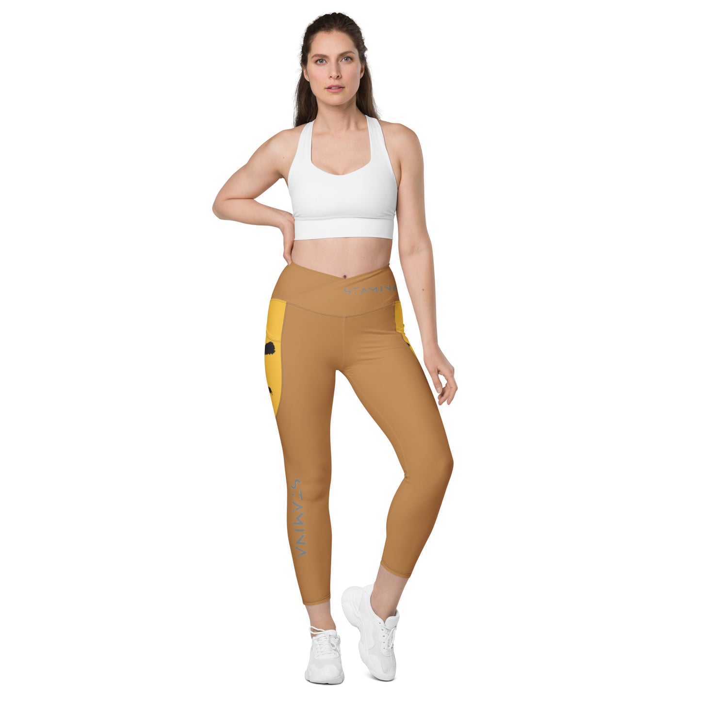 Tan Crossover leggings with pockets