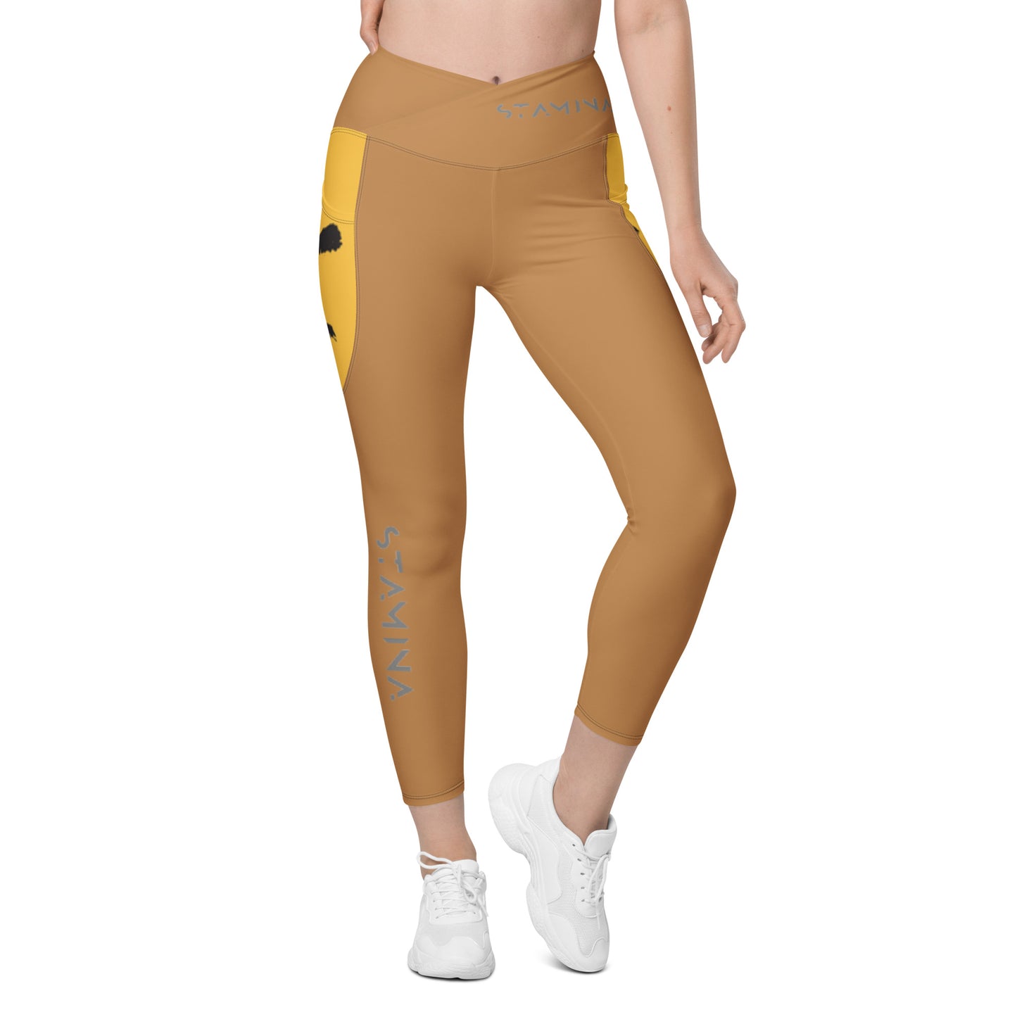 Tan Crossover leggings with pockets