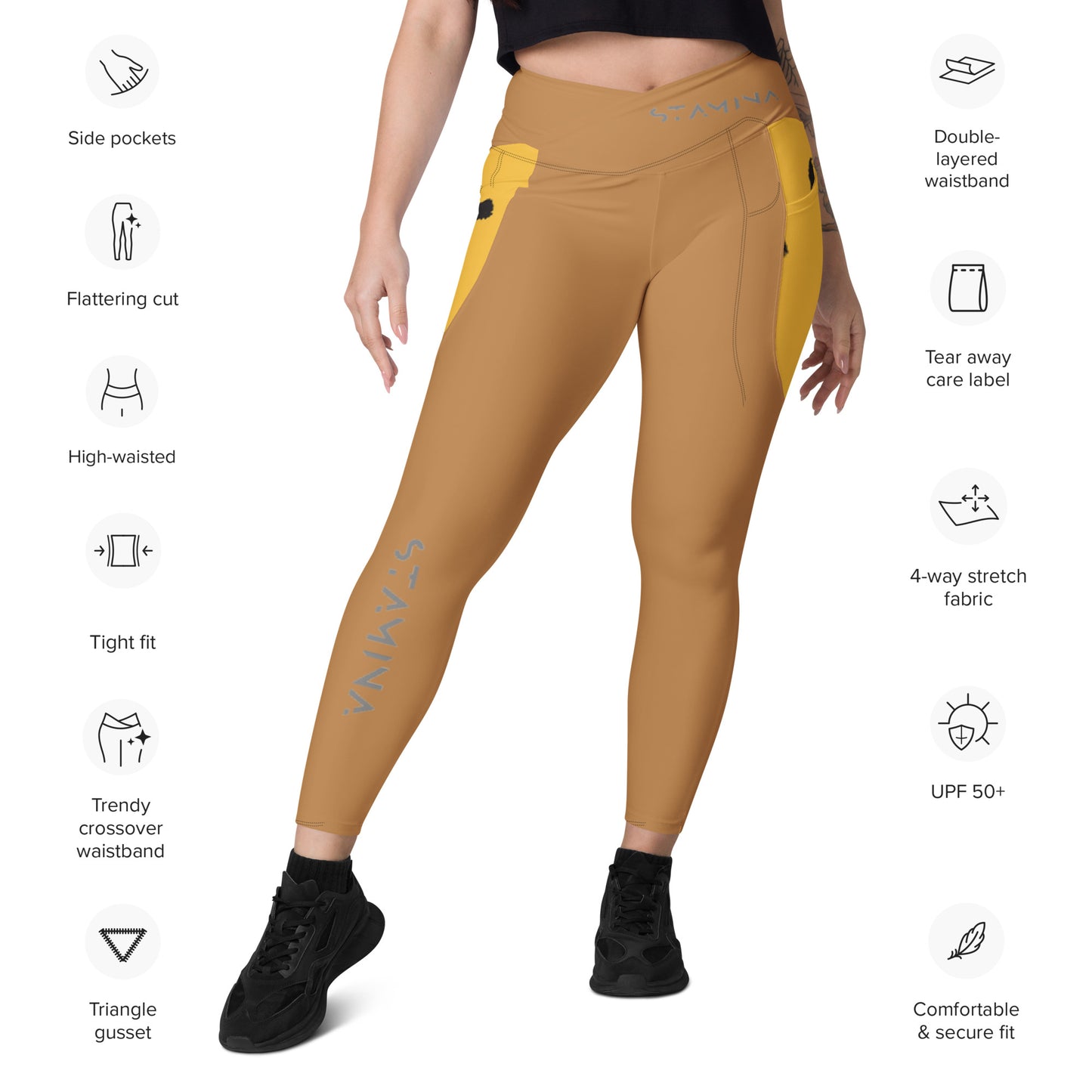 Tan Crossover leggings with pockets