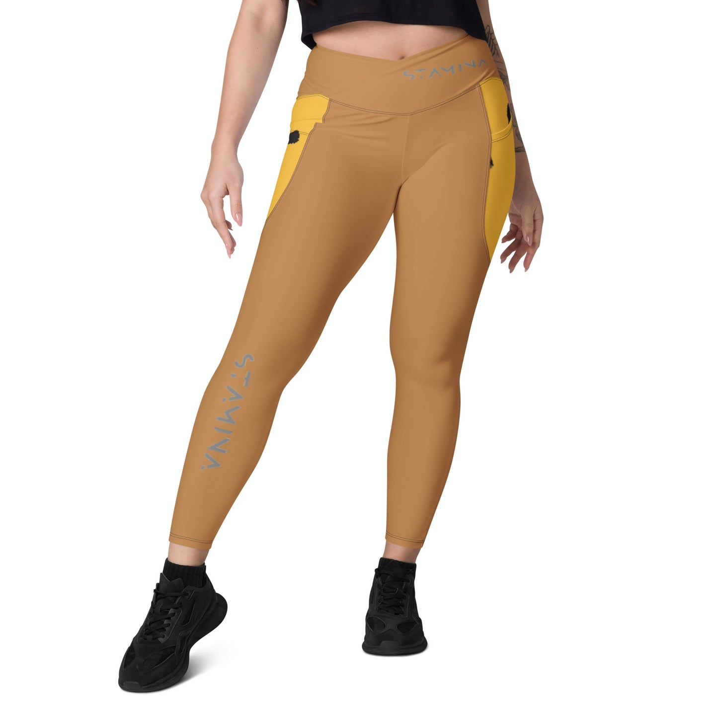 Tan Crossover leggings with pockets