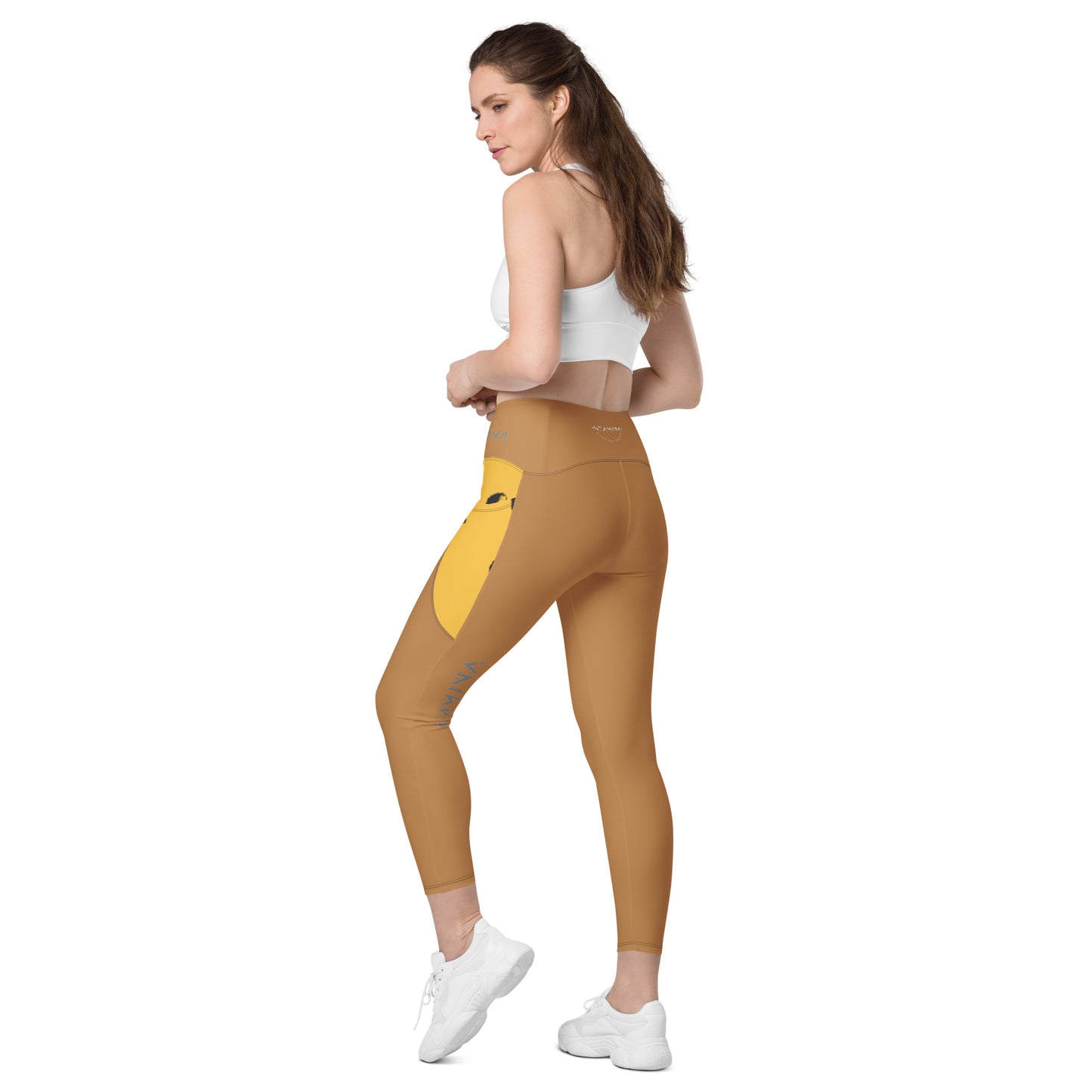 Tan Crossover leggings with pockets