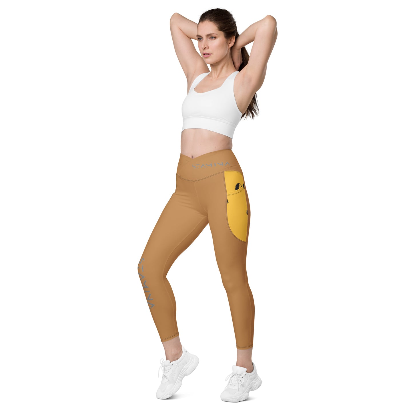 Tan Crossover leggings with pockets