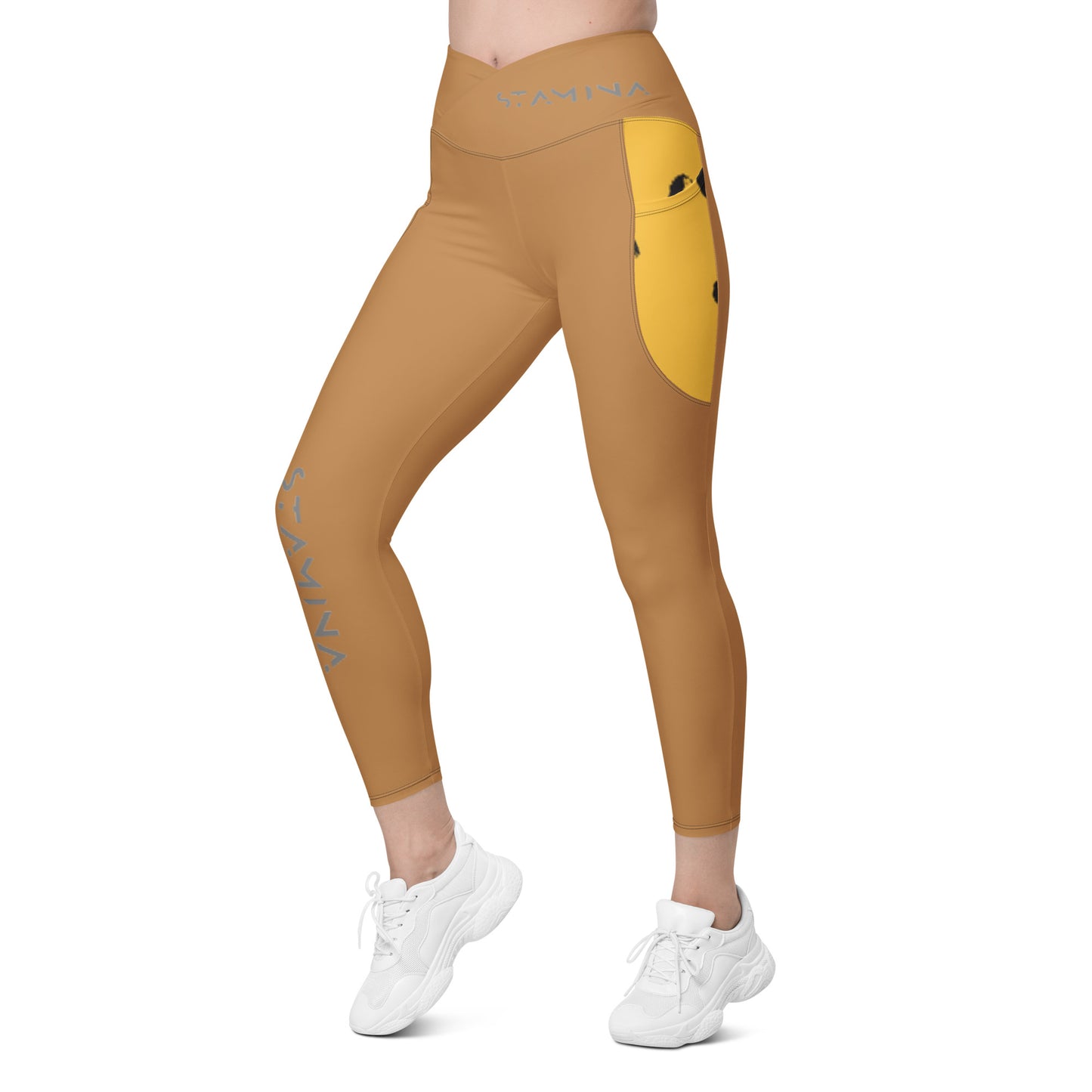Tan Crossover leggings with pockets