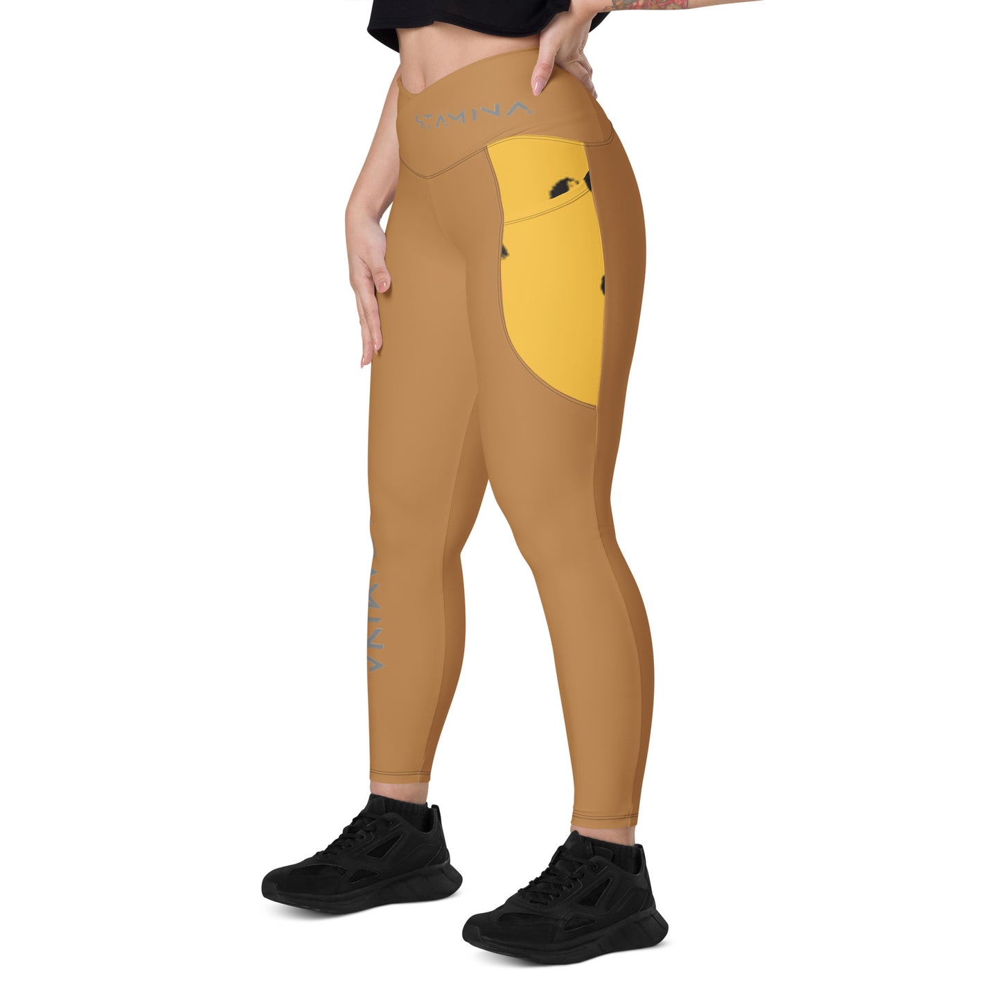 Tan Crossover leggings with pockets
