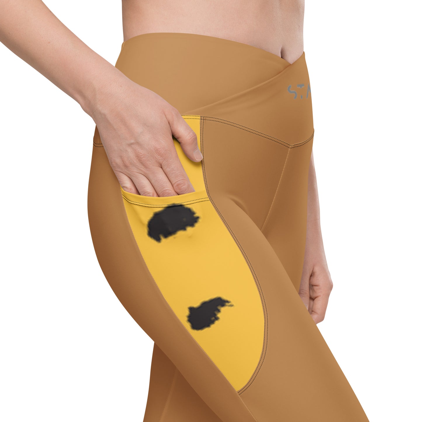 Tan Crossover leggings with pockets
