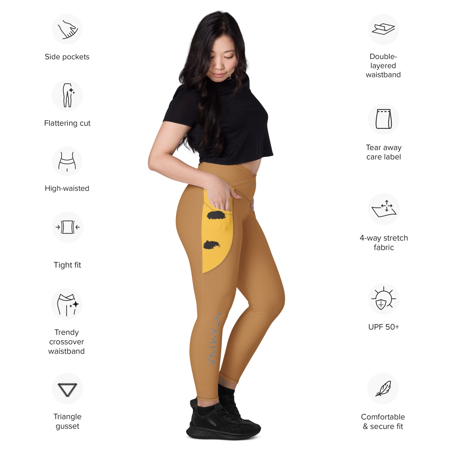 Tan Crossover leggings with pockets