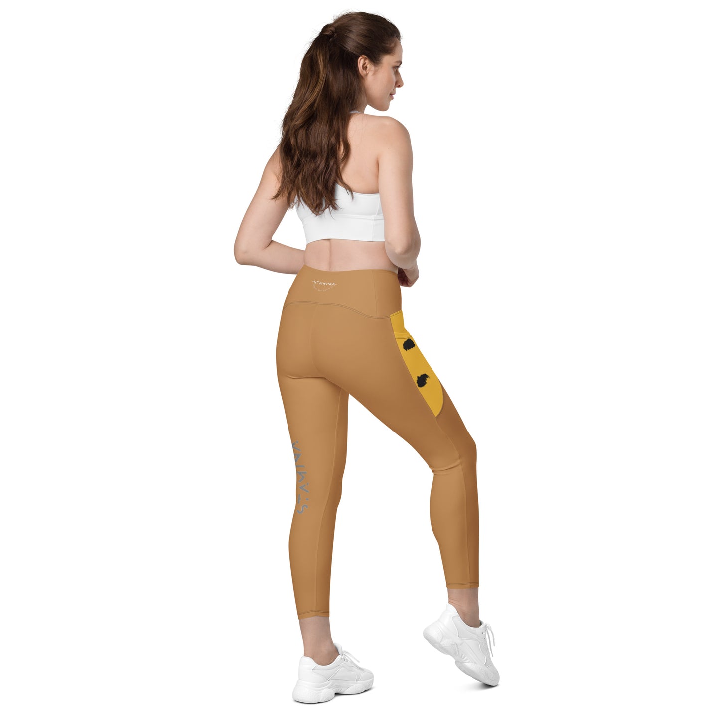 Tan Crossover leggings with pockets
