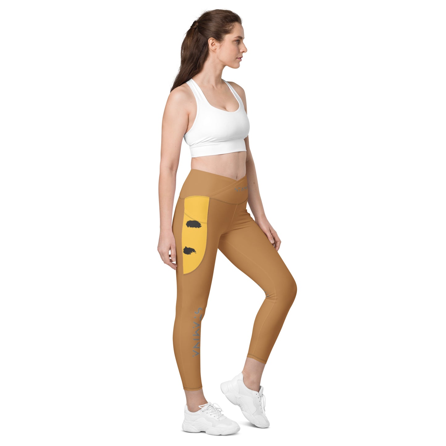 Tan Crossover leggings with pockets