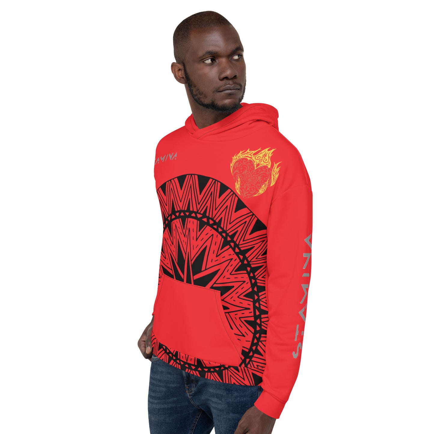 Red Fire Heart with Black Lion on Back Unisex Hoodie